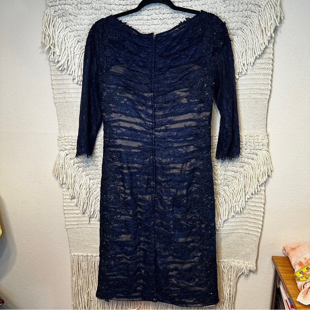 LA FEMME navy blue ruched mesh floral applique mother-of-the-bride dress 12 - Picture 9 of 11